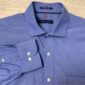 Tommy Hilfiger Men’s L 16-16.5 32/33 Regular Fit Long Sleeve Shirt Blue Spotted
